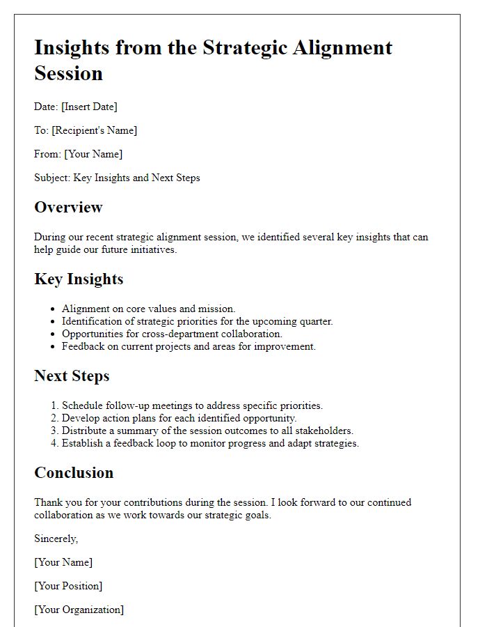 Letter template of insights from the strategic alignment session