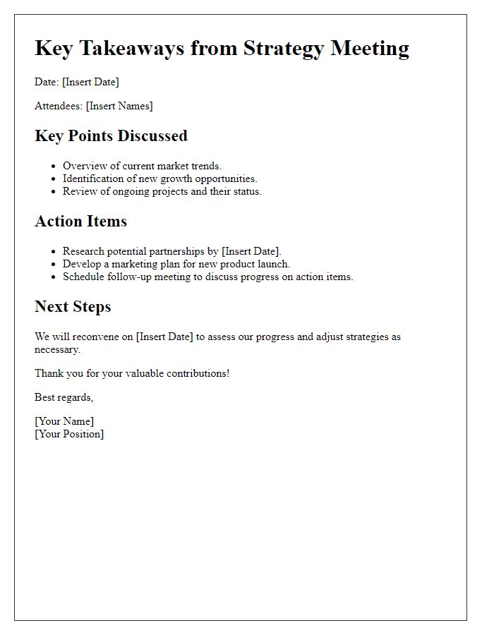 Letter template of key takeaways from strategy meeting