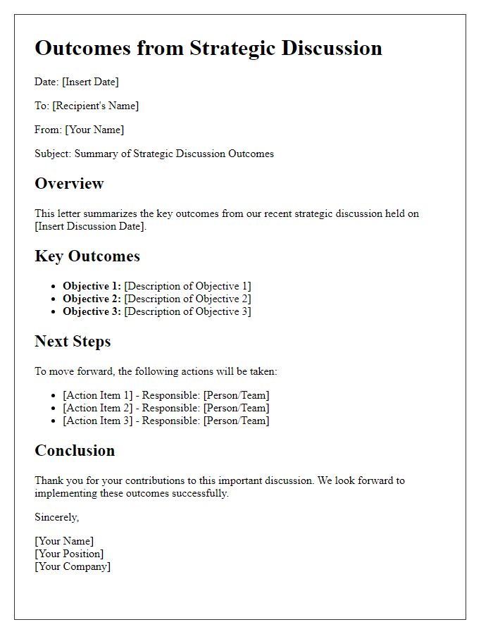 Letter template of outcomes from the strategic discussion