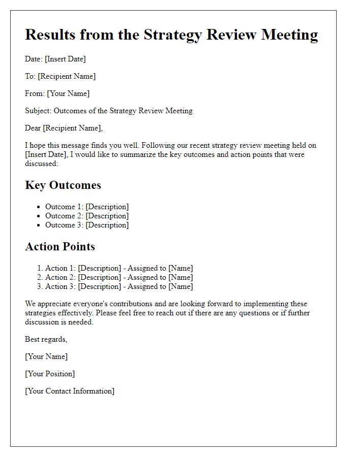 Letter template of results from the strategy review meeting