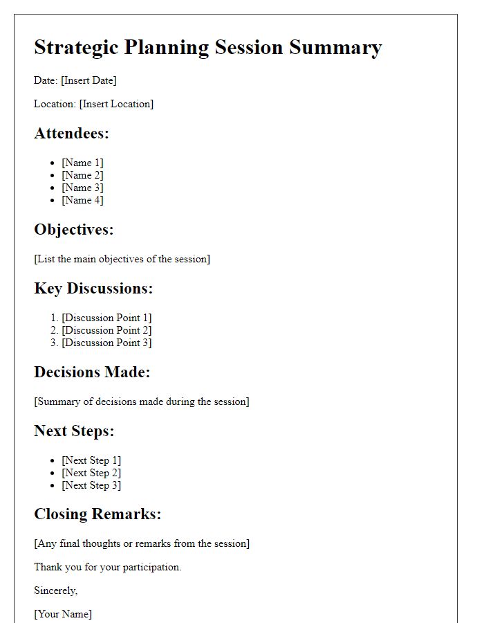 Letter template of strategic planning session summaries