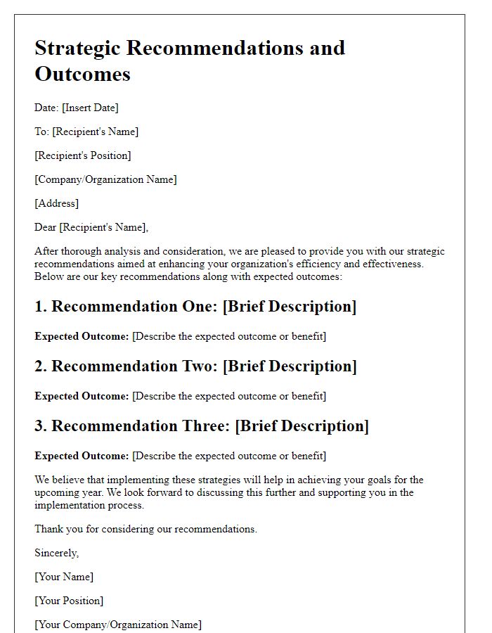 Letter template of strategic recommendations and outcomes