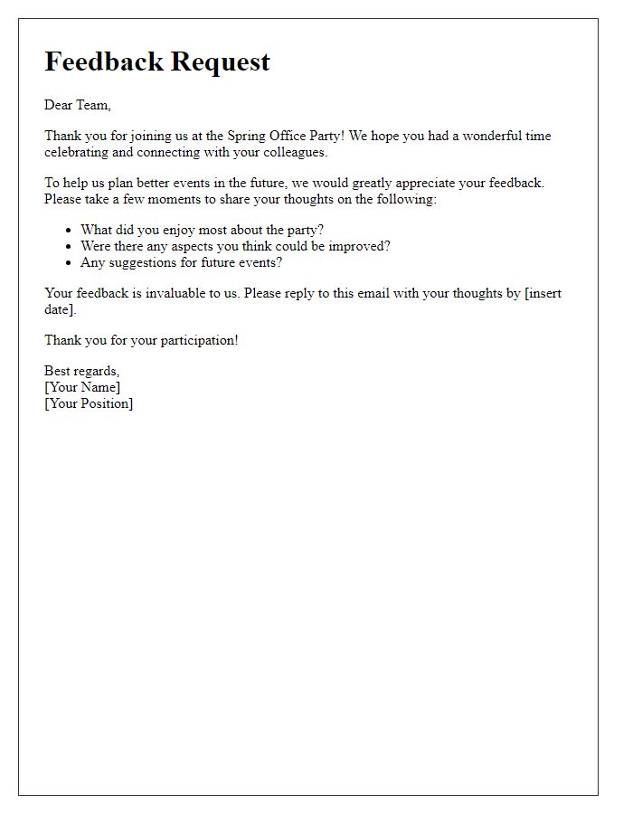 Letter template of feedback request post-spring office party