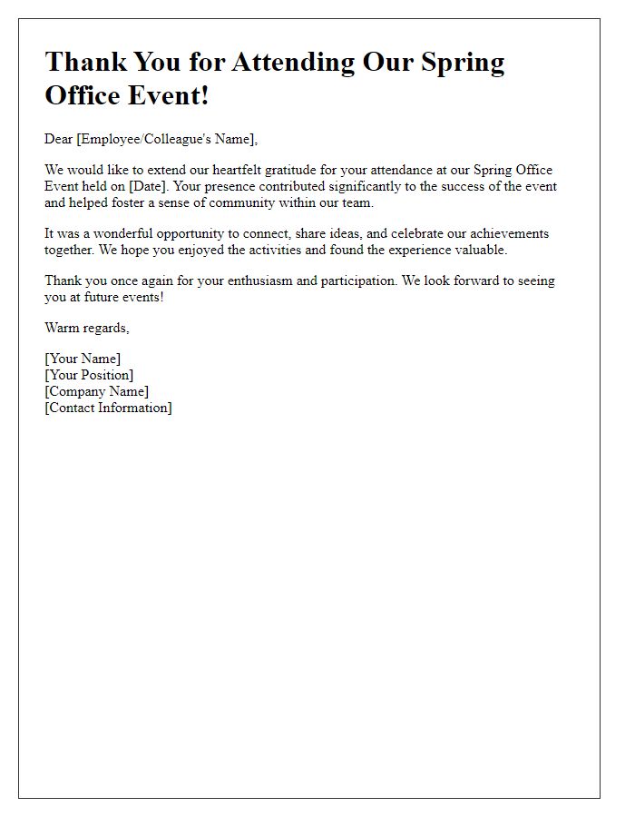 Letter template of gratitude for spring office event attendance