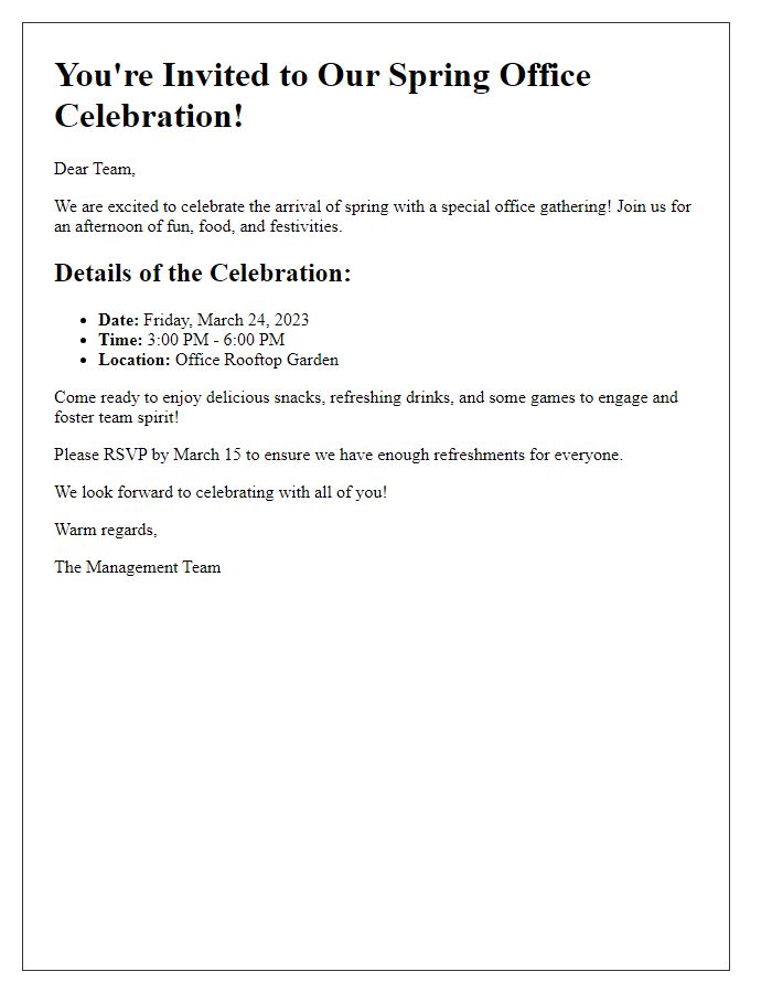 Letter template of invitation for spring office celebration