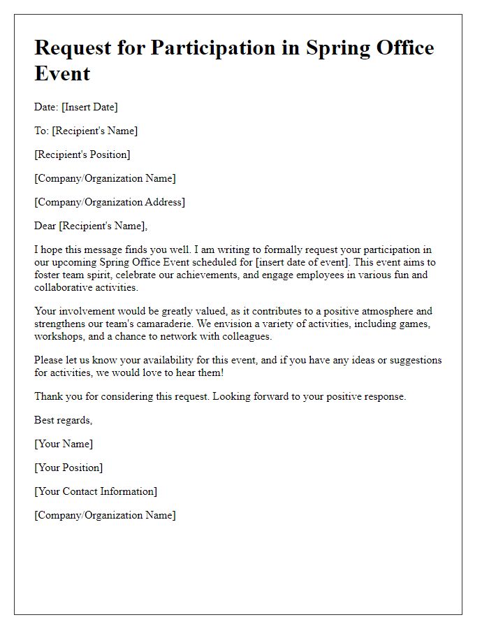 Letter template of request for spring office event participation