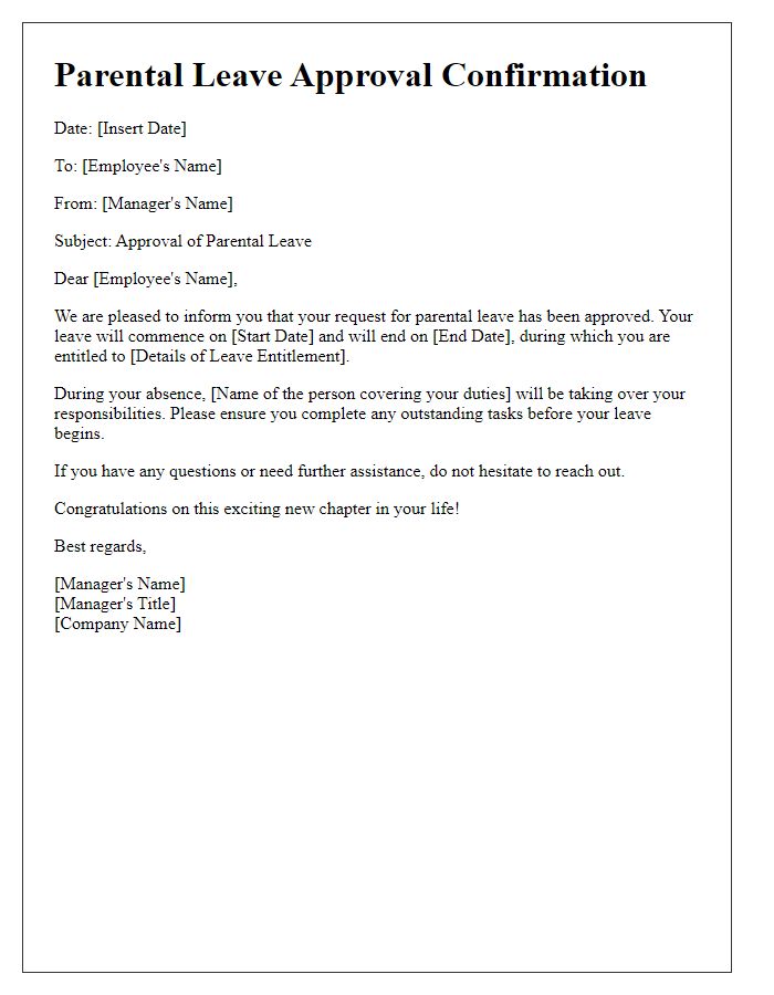 Letter template of parental leave approval confirmation