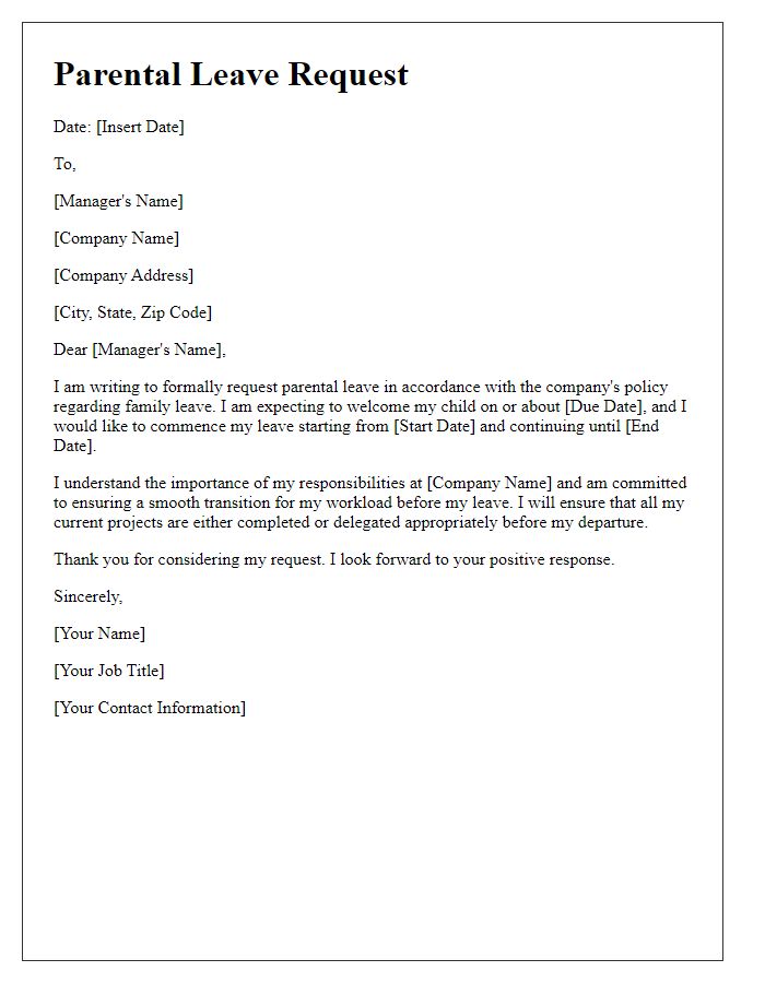 Letter template of parental leave request for mother