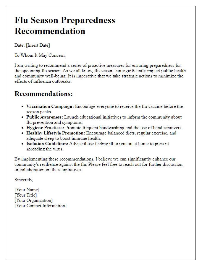 Letter template of recommendations for flu season preparedness.