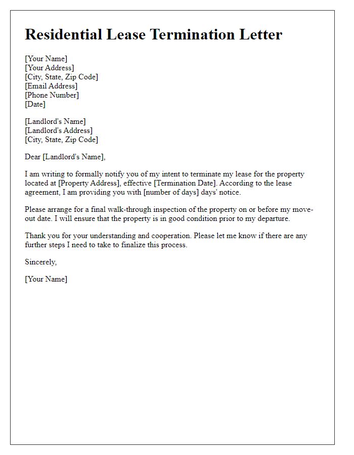 Letter template of residential lease termination