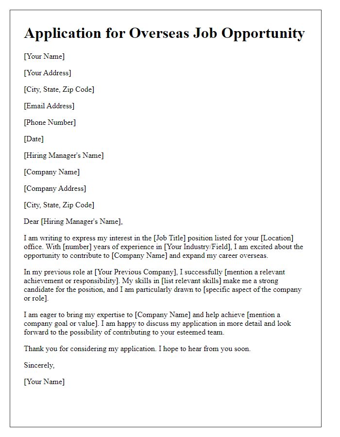 Letter template of application for overseas job opportunity