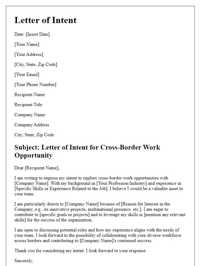 Letter template of intent for cross-border work opportunity