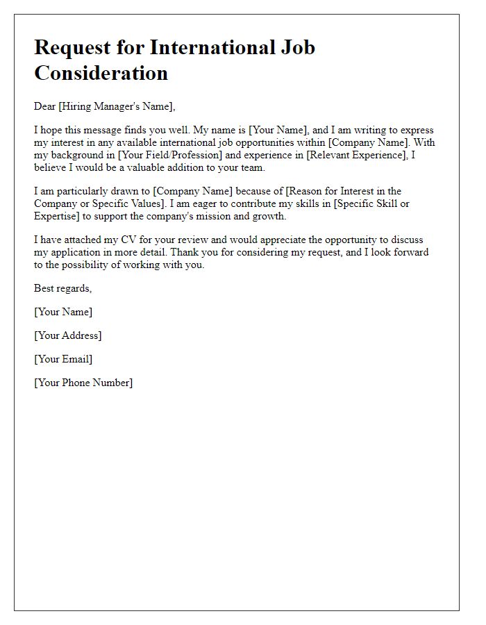 Letter template of request for international job consideration