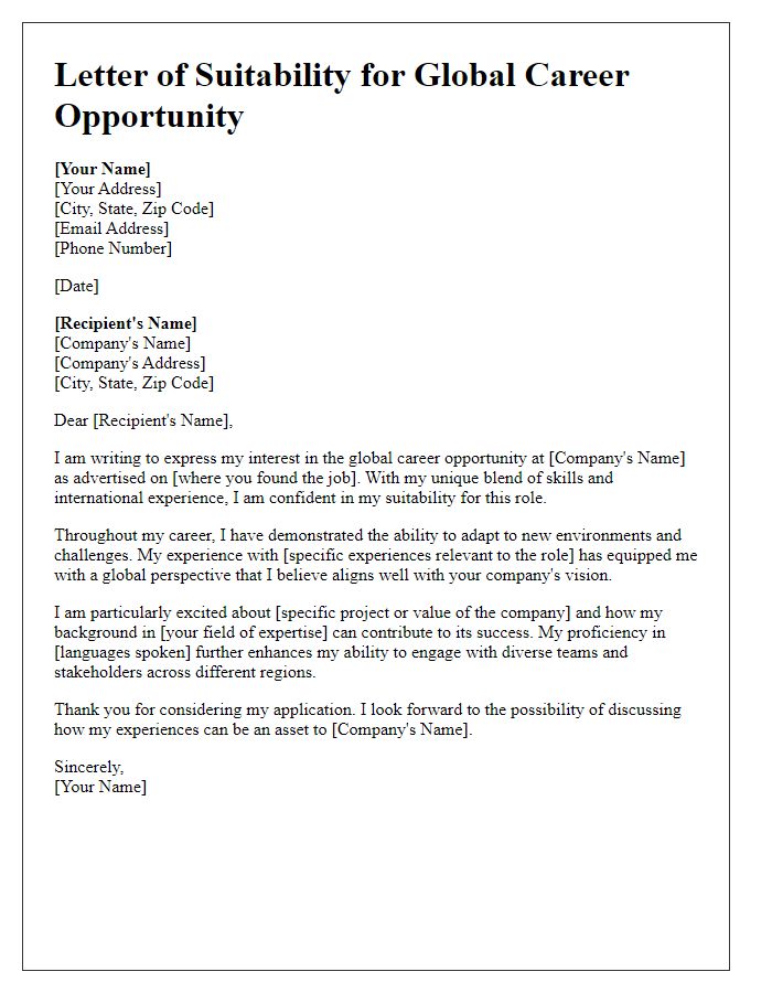 Letter template of suitability for global career opportunity