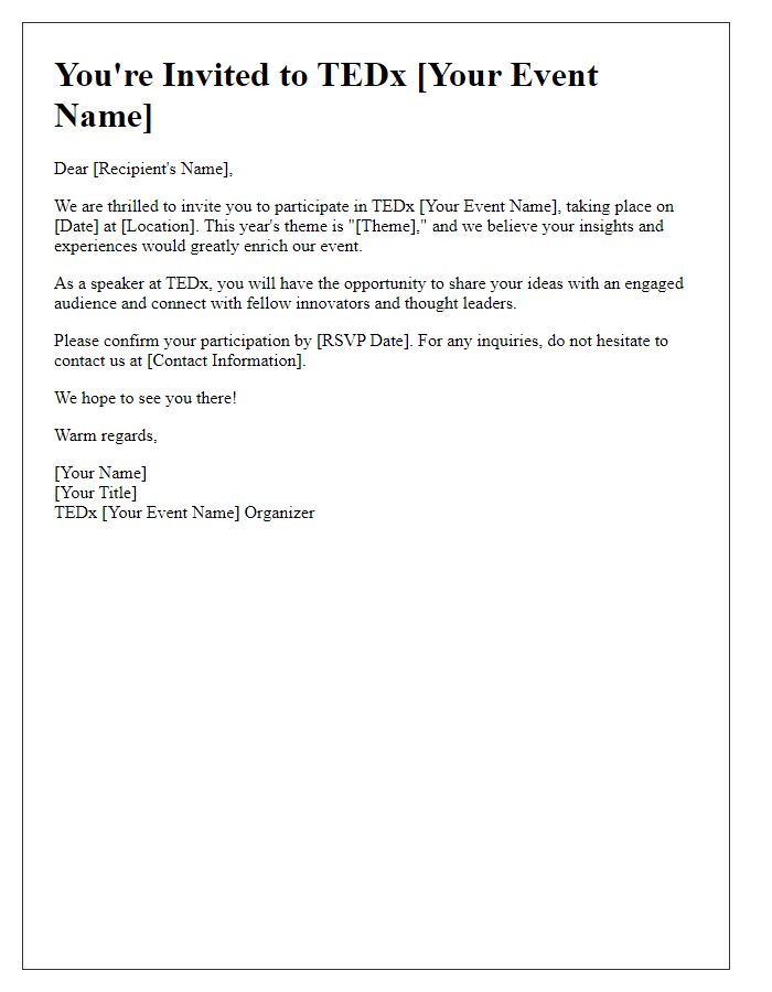 Letter template of invitation to participate in TEDx event.