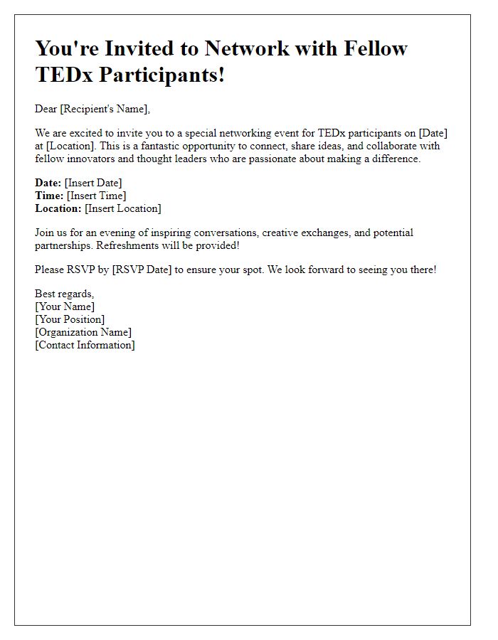 Letter template of networking invitation for TEDx participants.