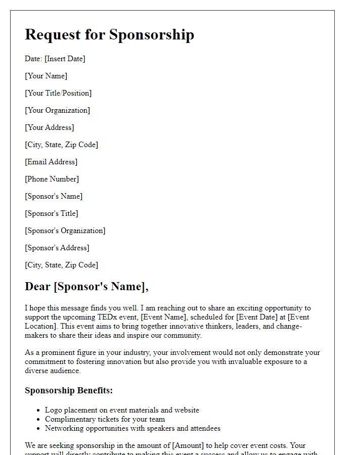 Letter template of sponsorship request for TEDx event.