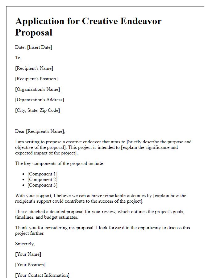 Letter template of application for creative endeavor proposals