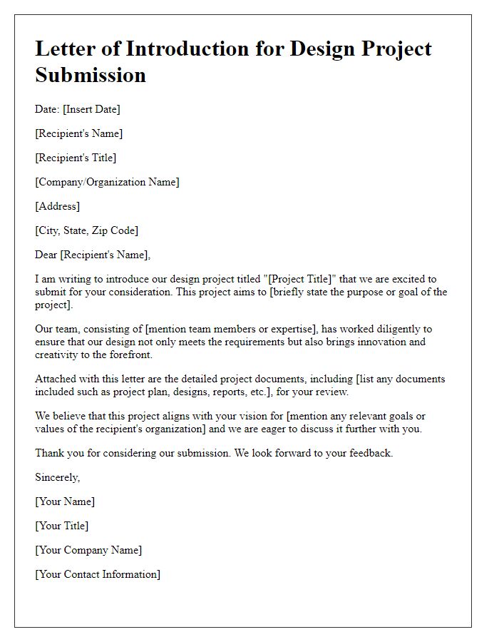 Letter template of introduction for design project submissions