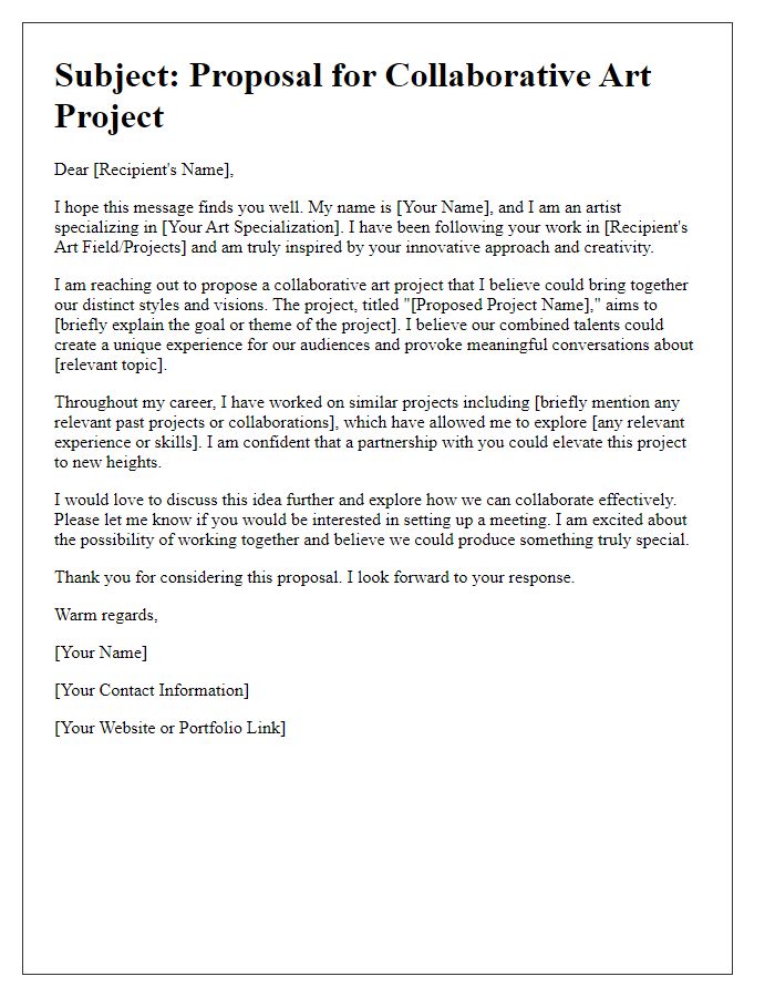 Letter template of pitch for collaborative art projects