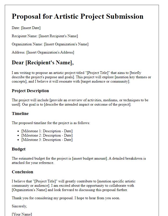 Letter template of proposal for artistic project submissions