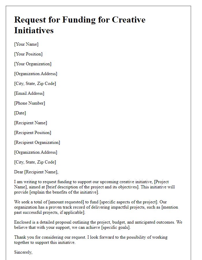 Letter template of request for funding creative initiatives