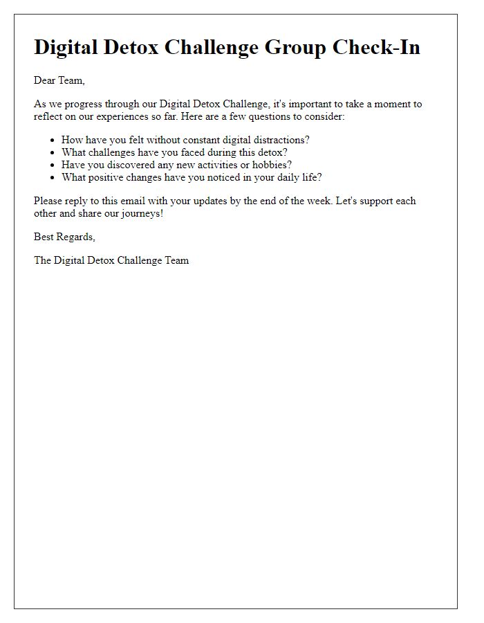 Letter template of Digital Detox Challenge Group Check-In