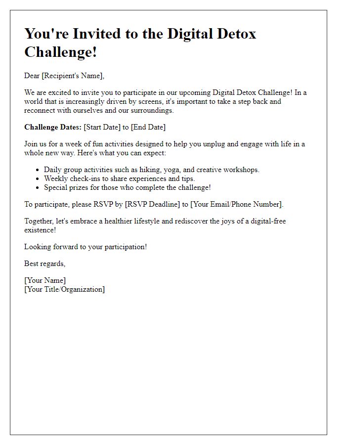 Letter template of Digital Detox Challenge Invitation