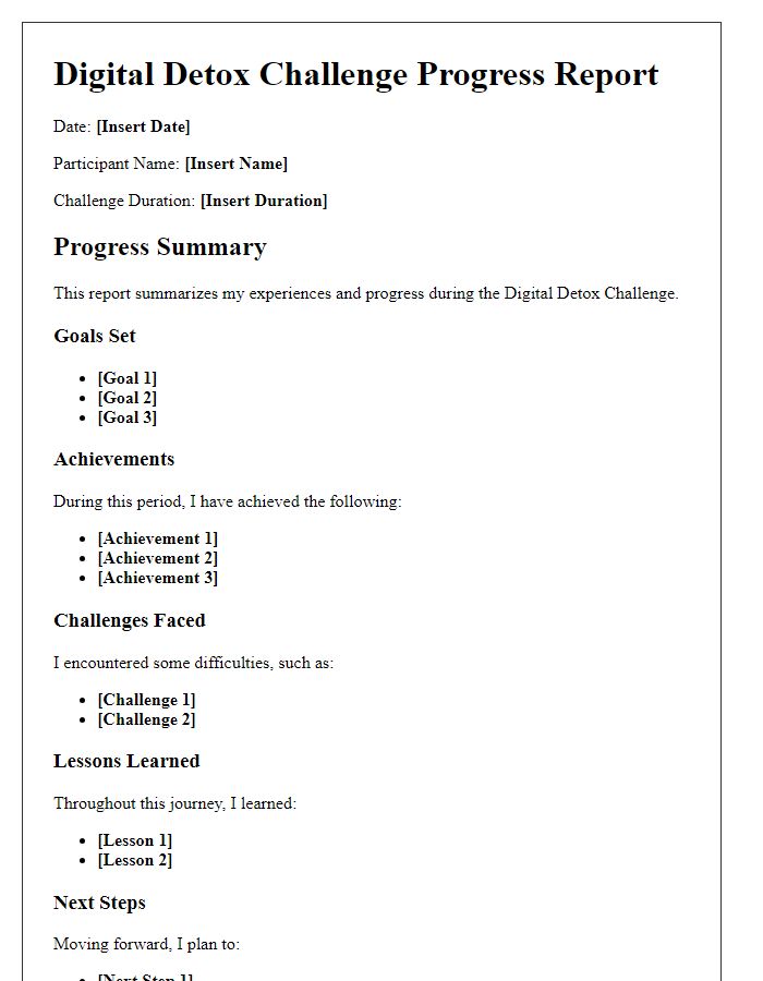 Letter template of Digital Detox Challenge Progress Report