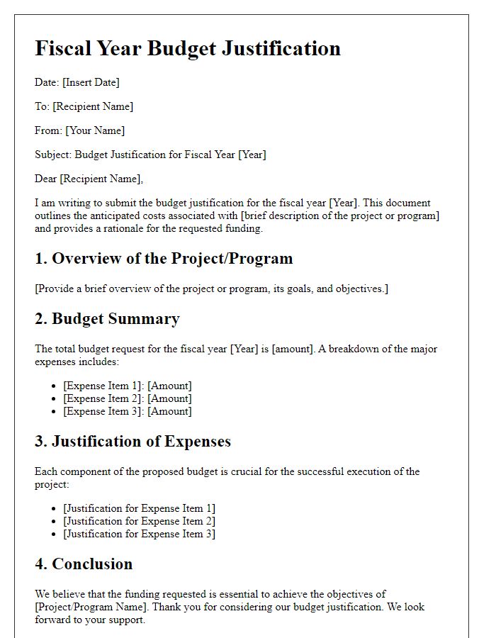 Letter template of fiscal year budget justification