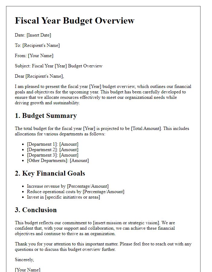 Letter template of fiscal year budget overview