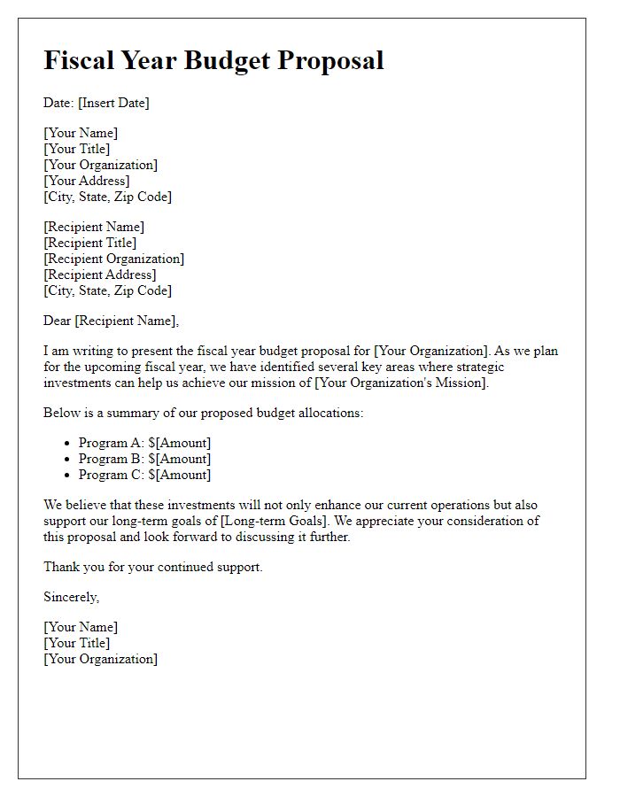 Letter template of fiscal year budget proposal