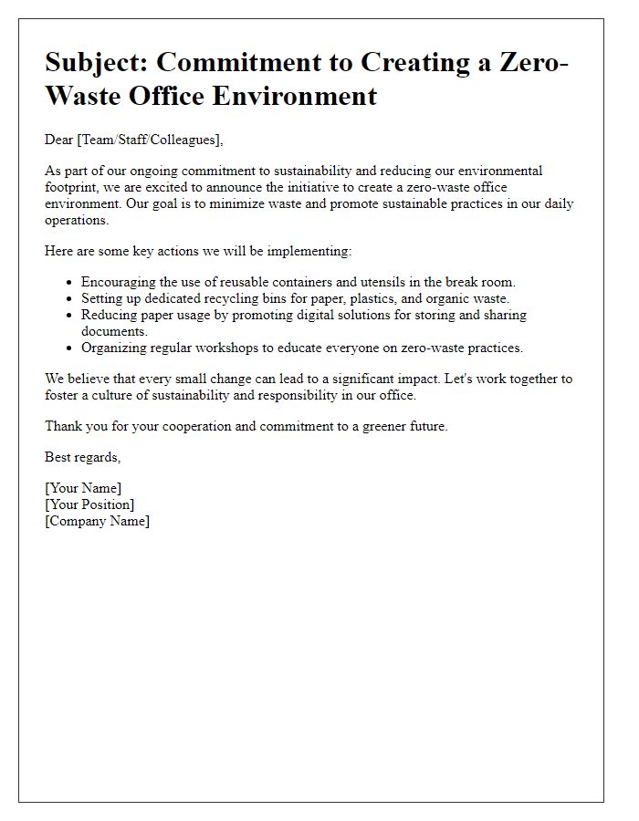 Letter template of creating a zero-waste office environment.