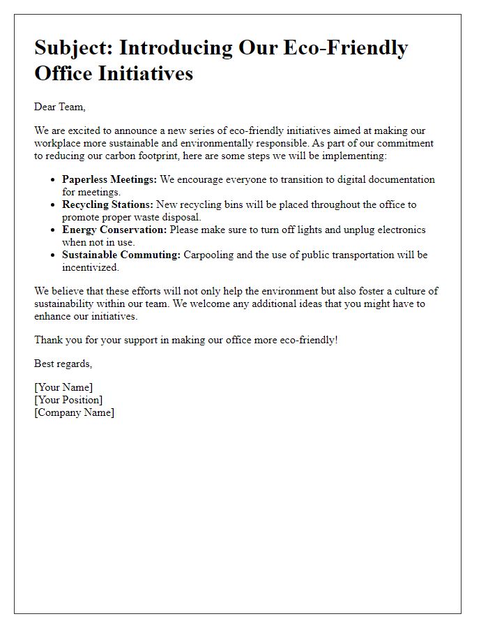 Letter template of eco-friendly office initiatives.