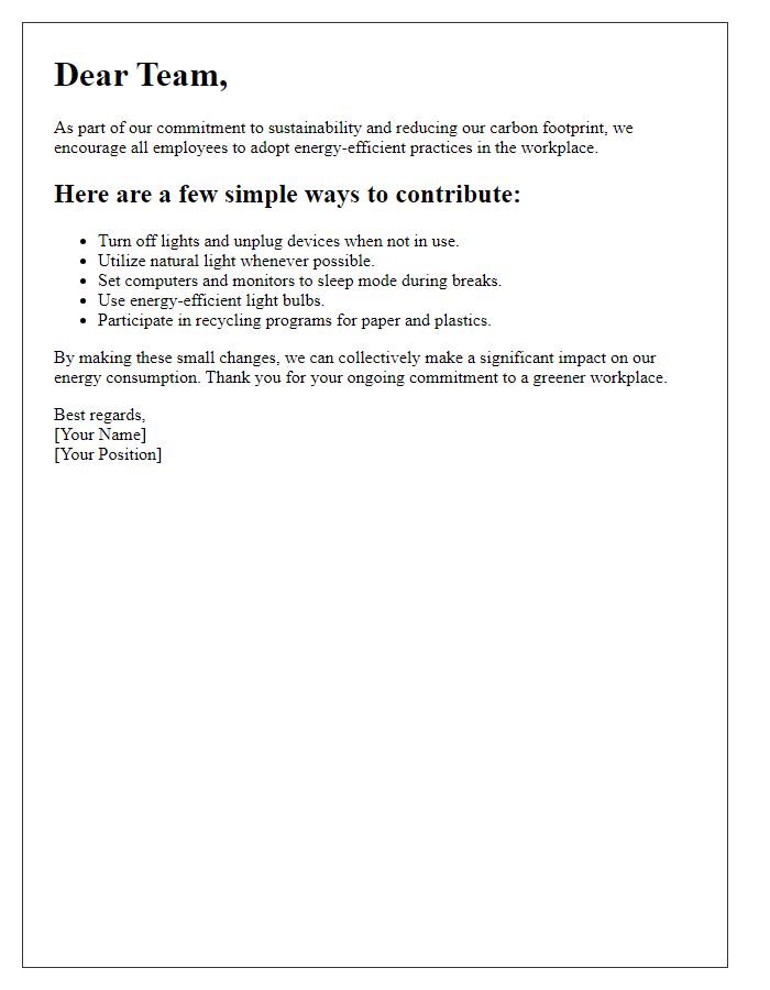 Letter template of energy-efficient practices for employees.