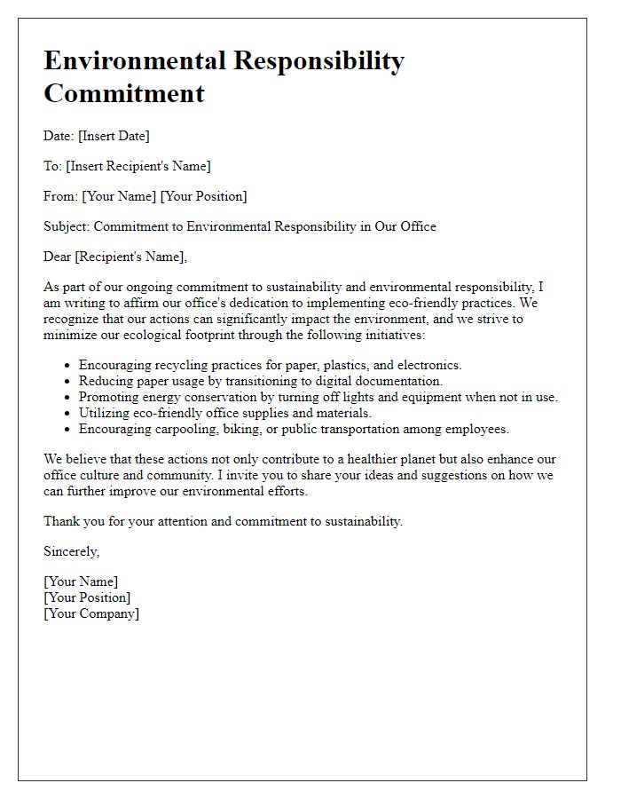 Letter template of environmental responsibility in the office.