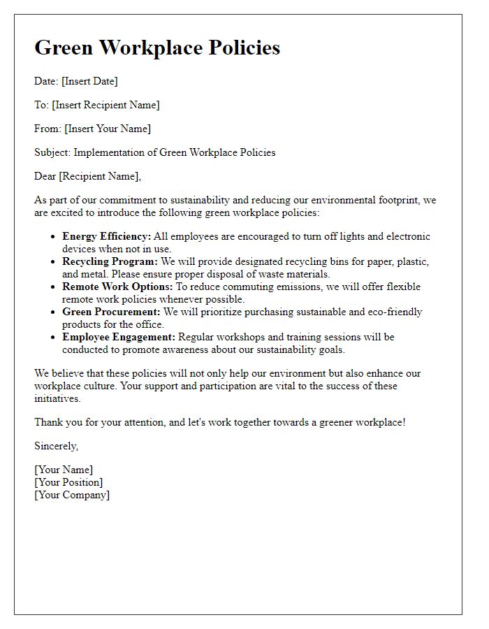 Letter template of green workplace policies.