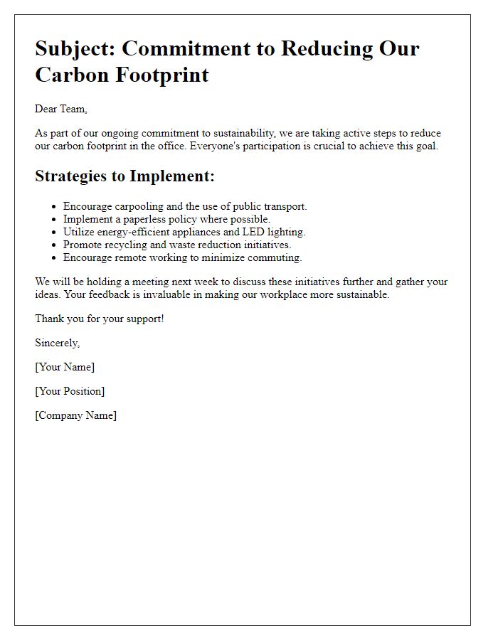 Letter template of reducing carbon footprint in the office.