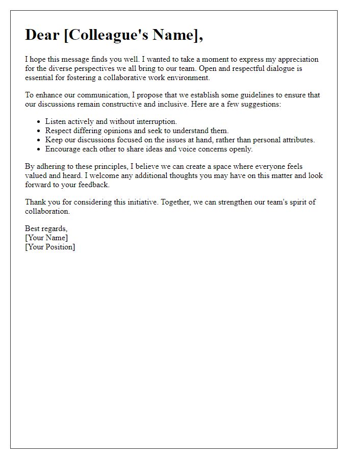 Letter template of fostering respectful dialogue among colleagues.