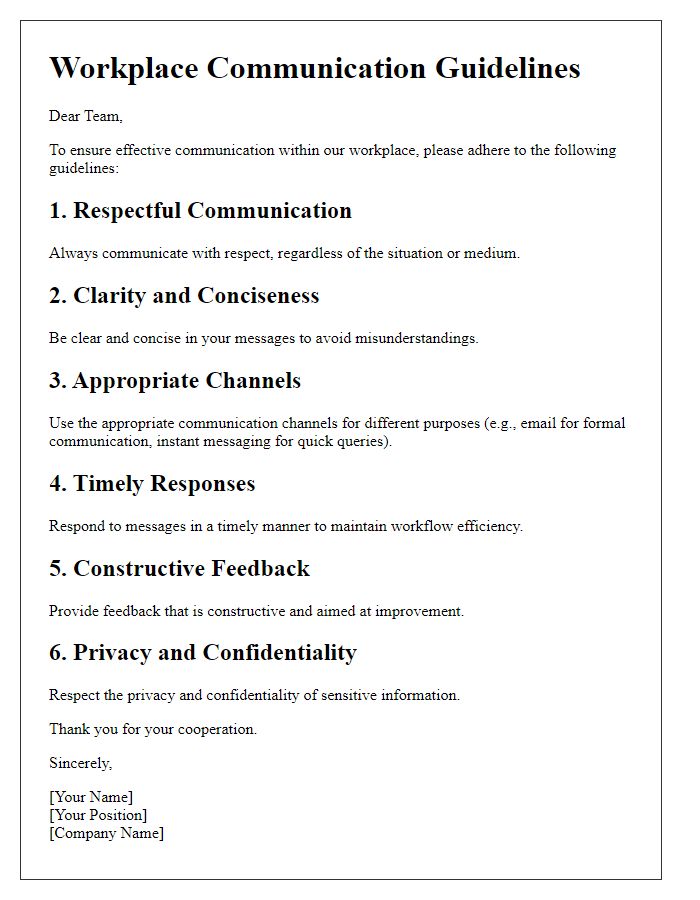 Letter template of workplace communication guidelines.