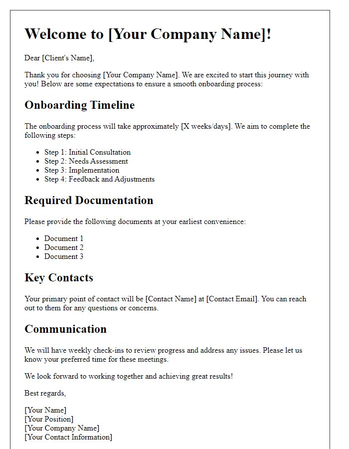 Letter template of expectations for client onboarding journey