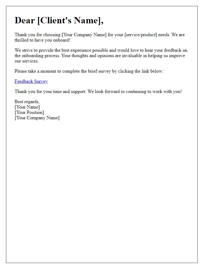 Letter template of feedback request post client onboarding