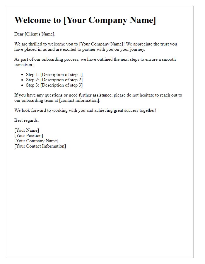 Letter template of welcome for client onboarding process