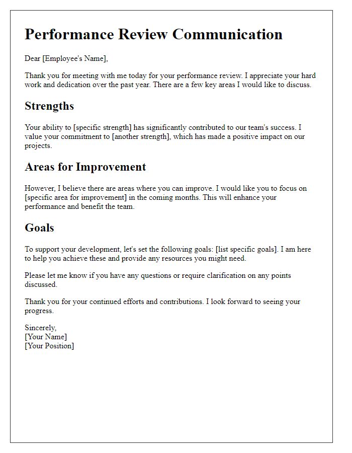 Letter template of assertive communication for performance reviews