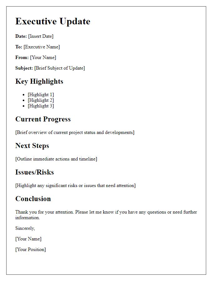 Letter template of concise communication for executive updates