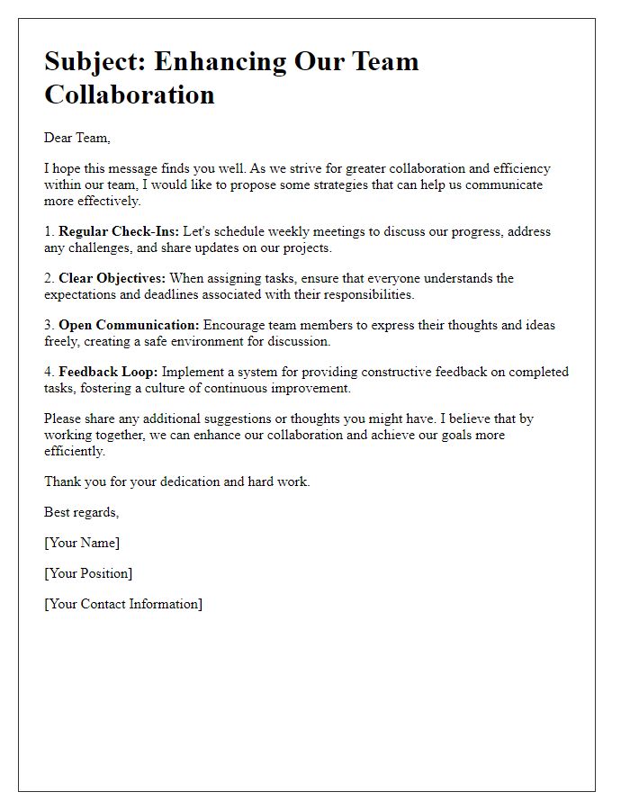 Letter template of effective communication for team collaboration