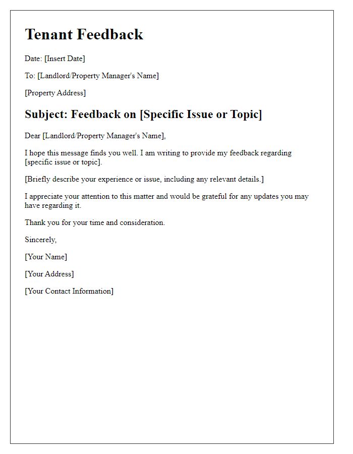 Letter template of tenant feedback addressing