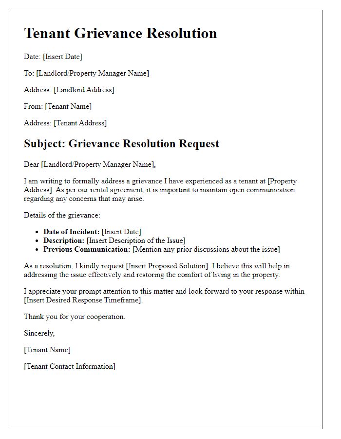 Letter template of tenant grievance resolution