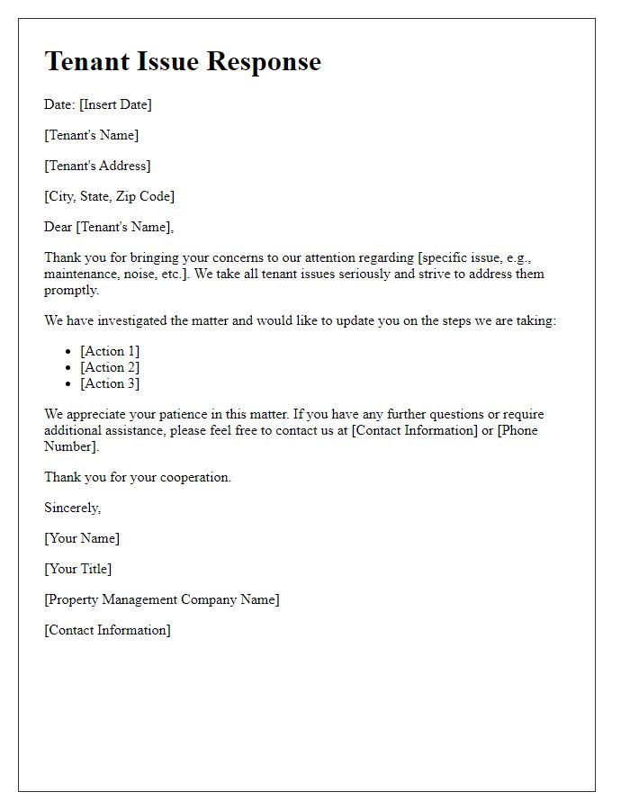 Letter template of tenant issue response