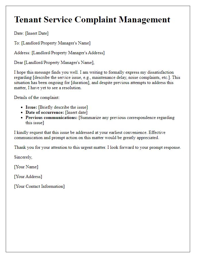 Letter template of tenant service complaint management